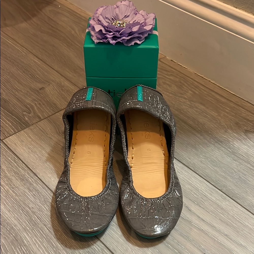 Tieks Gray Embossed Flats